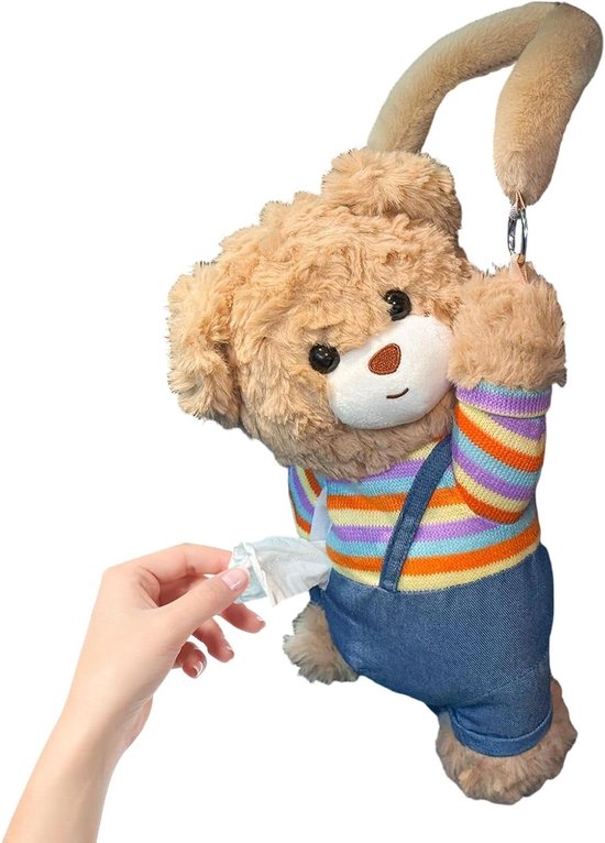 Servethouder Auto - Pluche Dispenser - Comfortabel Reizen - Zacht Pluche Materiaal - 35 x 18 cm - Bruin
