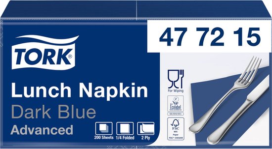 Servetten Tork 2-laags 1/4 gevouwen 200st donkerblauw  477215 van $
