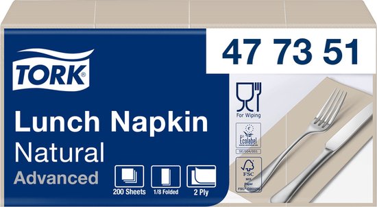 Servetten Tork Enviroment Print 1/8 gevouwen 2-laags 200st Natural 477351 van Tork