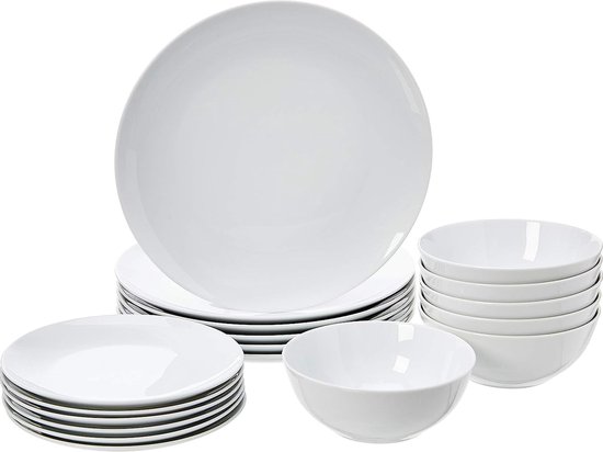 Serviesset 6 persoons- Wit - 18 delig Servies Set - Porcelein - Eetbord / dinerbord / kom