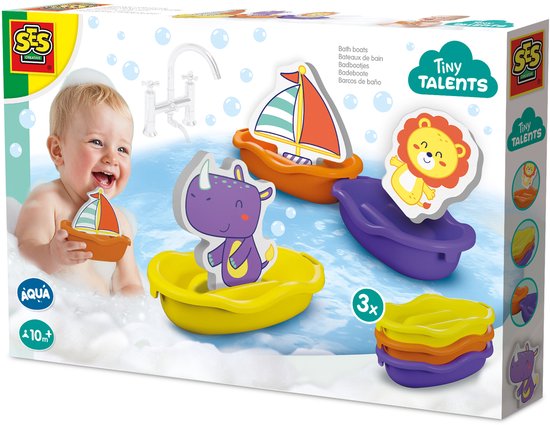 SES Creative Badbootjes - Safari dieren - Baby Speelgoed - Bad Speelgoed - Voor Kinderen Vanaf 10 Maanden - 3 Kleuren - 3 Badbootjes