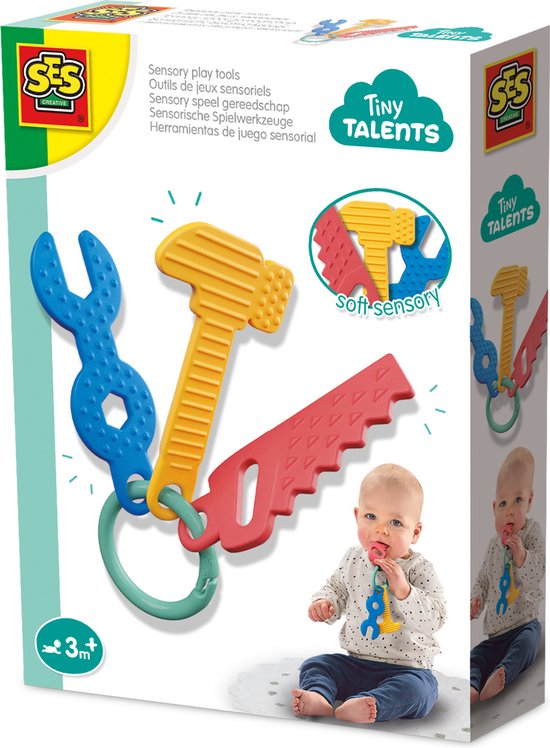 SES Creative - Tiny Talents - Sensorisch speelgoed gereedschap - Montessori - bijten, voelen, sabbelen, spelen - verschillende texturen - baby speelgoed van Merkloos