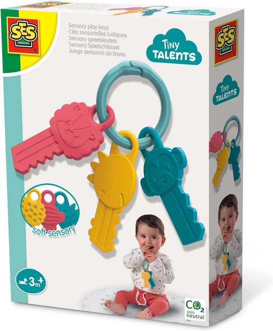 SES Creative - Tiny Talents - Sensorisch speelgoed speelsleutels - Montessori - bijten, voelen, sabbelen, spelen - verschillende texturen - baby speelgoed van Merkloos