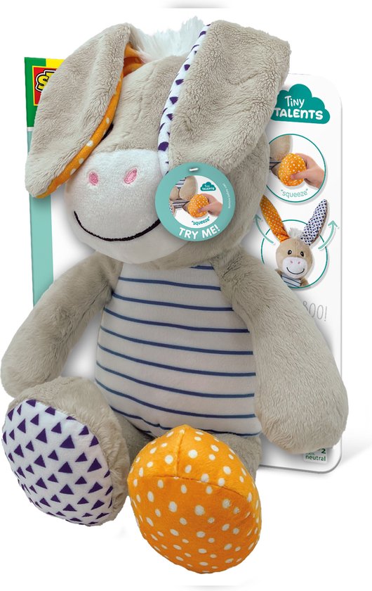 SES - Donkey - Kiekeboe knuffel - knuffel ezel met flapperende oren - Baby Speelgoed - werkt zonder batterijen - stimuleert zintuigen - speelgoed 1 jaar van Merkloos
