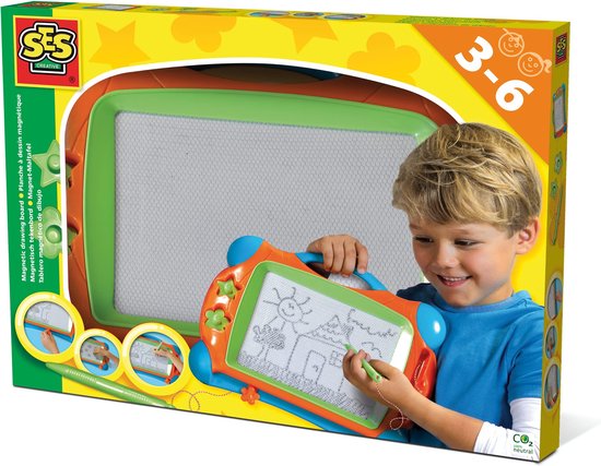 SES - Magnetisch tekenbord - Montessori - 25x34cm - met pen en 2 stempels - tekentablet - speelgoed 3 jaar van SES