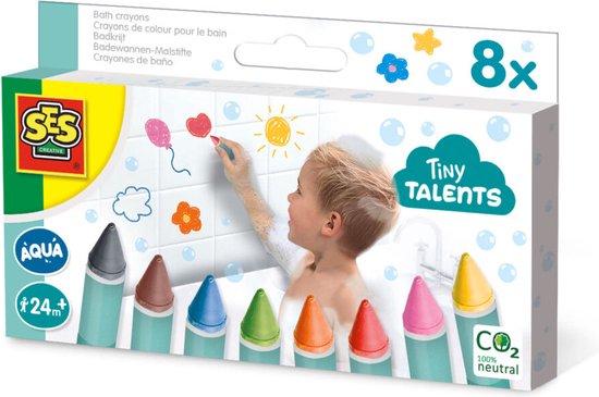 SES - Tiny Talents - Badkrijt - 8 vrolijke kleuren - voor tegels en de badkuip - Badspeelgoed - Speelgoed 2 Jaar van SES