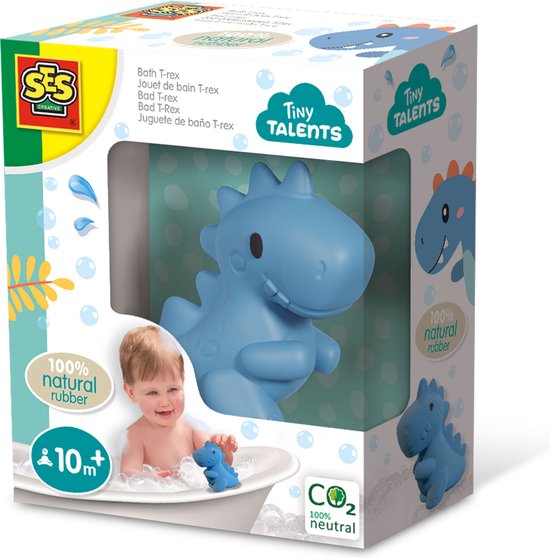 SES - Tiny Talents - Badspeelgoed T-rex - 100% natuurlijk rubber dino - zacht en veilig materiaal - ftalaat- en PVC vrij - gesloten speeltje - Speelgoed 1 jaar van SES
