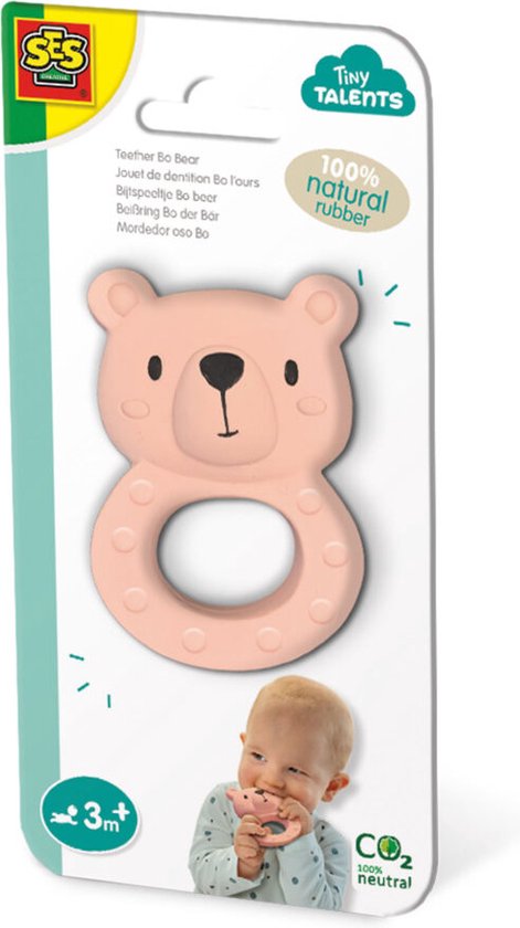 SES - Tiny Talents - Bijtspeeltje Bo beer - 100% natuurrubber - Bijtring - met handige zachte handgreep - gemaakt van veilige materialen - Baby Speelgoed van SES