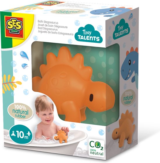 SES - Tiny Talents - Dino Badspeelgoed - 100% natuurlijk rubber - zacht en veilig - badspeelgoed jongen - Stegosaurus Badspeeltjes - Oranje van SES