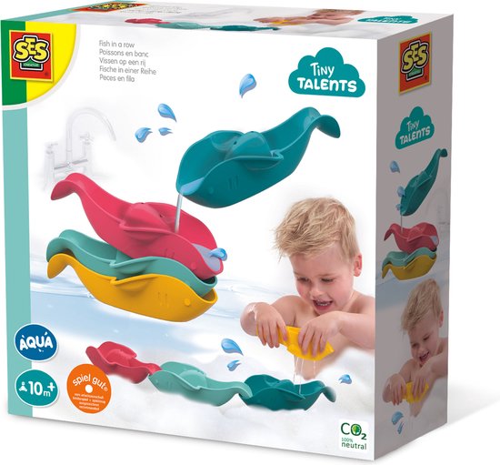 SES - Tiny Talents - Montessori Badspeelgoed - Vissen op een rij - 4 stuks - Badspeeltje - veel speelmogelijkheden - Speelgoed 1 jaar van SES