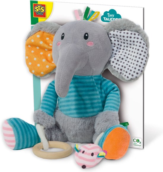 SES - Tiny Talents - Olfi sensory olifant - Knuffelolifant - met spiegel, knispervoet, bijtring en piepmuis - baby speelgoed van SES