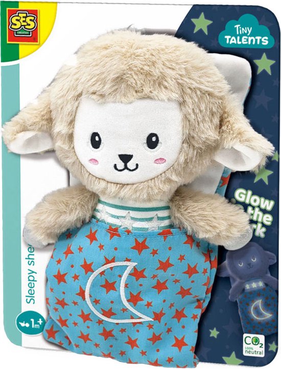 SES - Tiny Talents - Sleepy schaap - Night buddy glow in the dark - zachte knuffel - helpt bij het naar bed gaan - Baby Speelgoed van SES
