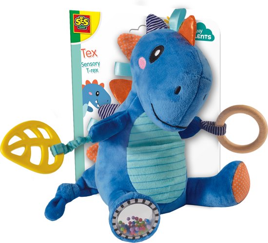 SES - Tiny Talents - Tex - Sensory T-rex - stimuleert zintuigen - lekker zacht - dinosaurus knuffel - baby speelgoed - Dinosaurus Speelgoed van SES