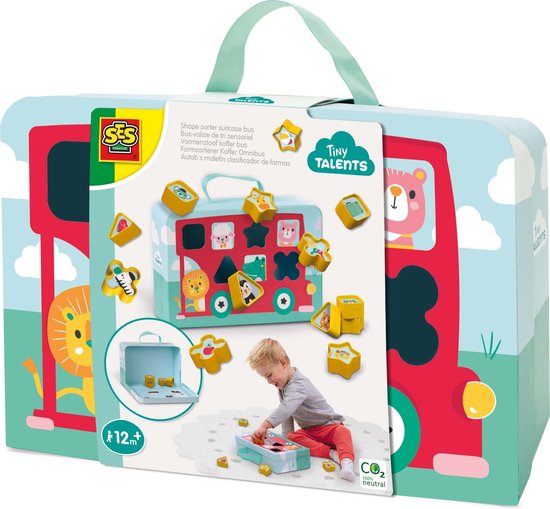 SES Tiny Talents - Vormenstoof koffer bus - 12 vormen - inclusief koffertje en stickers van SES