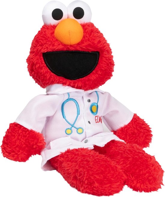 Sesamstraat Dokter Elmo Pluche Knuffel - 33 cm - Officieel Speelgoed voor Kinderen