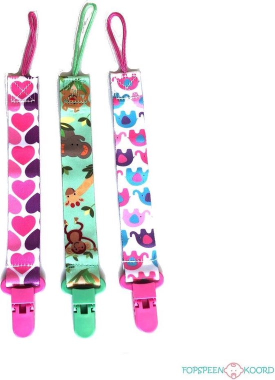 Set 3 stuks speenkoord – Animals & Hearts van Nanami