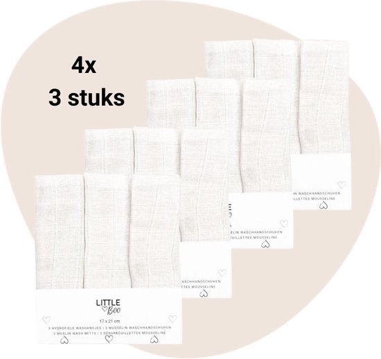 Set | 4 x Washandjes Little Boo Uni White 3-pack | 12-delig van Little Boo