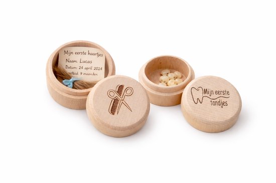 set houten bewaardoosjes tandjes en haartjes van Merkloos