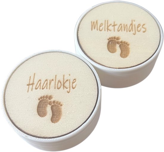 Set melktanden- en haarlokdoosje - voetjes - tandendoosje - eerste haarlokje - bewaardoosjes set