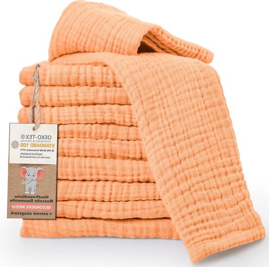 Set of 10 Premium Burp Towels for Baby - Extra Soft Muslin - 100% Cotton - 30x50 cm - Oeko Tex 100 Certified - Muslin Cloths for Diapers - Apricot Color hydrofiele washandjes van Lappi Kids