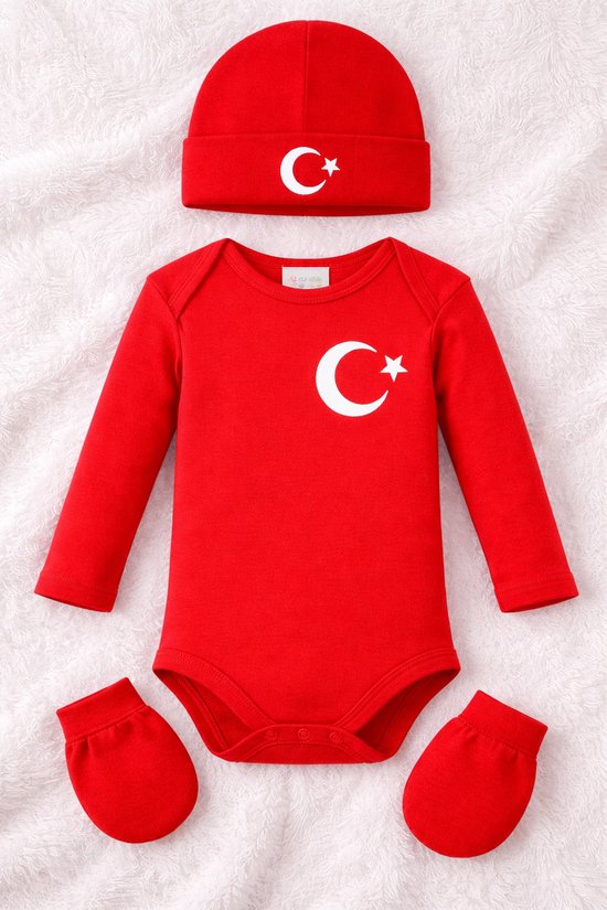Set Romper, muts en wanten Turkije 0-3 maanden van Merkloos