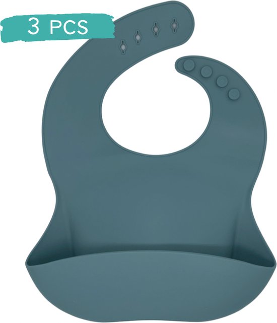 Set silicone slabbetjes blauw - 3 stuks waterdichte baby slabbetjes - zachte slab met opvangbakje - Unisex slabbers van Fayliin.