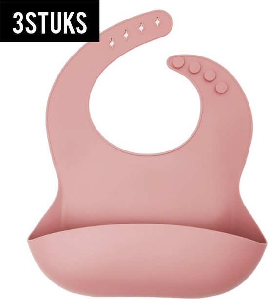 Set silicone slabbetjes roze - 3 stuks waterdichte baby slabbetjes - zachte slab met opvangbakje - Unisex slabbers van Simply Smart Kids