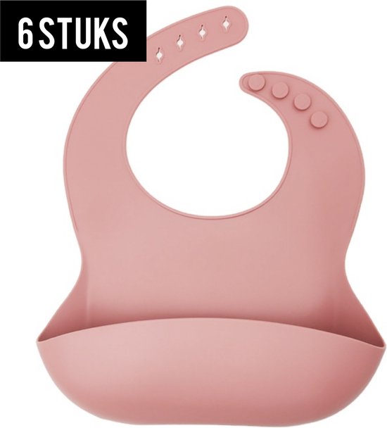 Set silicone slabbetjes roze - 6 stuks waterdichte baby slabbetjes - zachte slab met opvangbakje - Unisex slabbers van Aptigo Kids