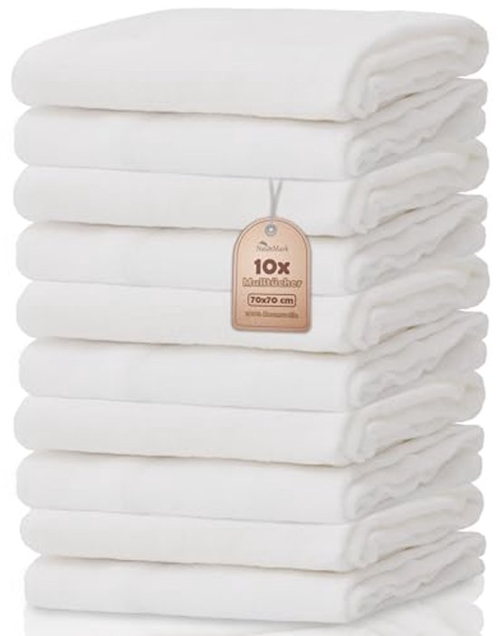 Set van 10 Muslin Doekjes en Luiers - 70 x 70 cm - 100% Katoen - Veilig voor Baby's Huid van Lictin