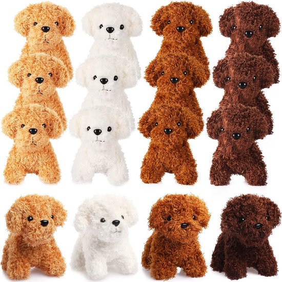 Set van 12 Mini Pluchen Hondjes met Sleutelhanger, Knuffel Puppy voor Kinderen en Feestjes