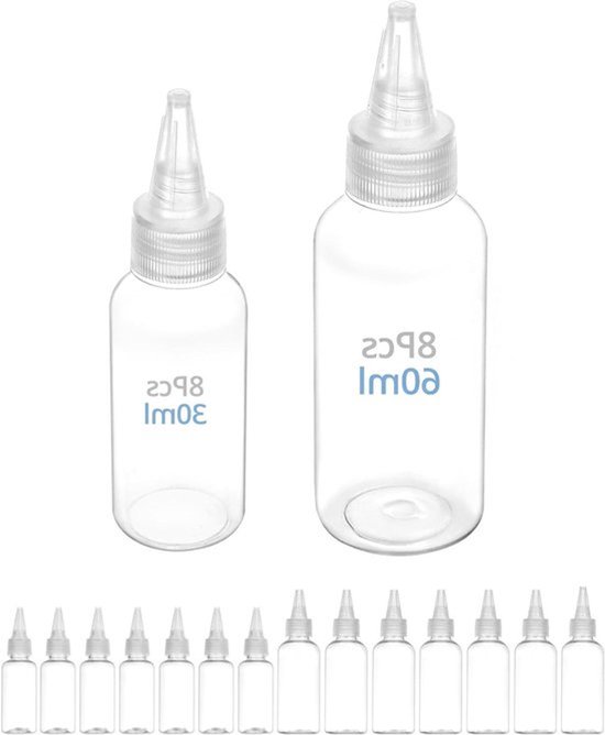 Set van 16 plastic knijpflessen 30 ml/60 ml - Dispenserflesjes voor diverse vloeistoffen