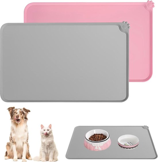 Set van 2 Antislip Siliconen Voer Matten 48 x 30 cm voor Honden en Katten, Eet- en Waterbak Matten, Dierenaccessoires