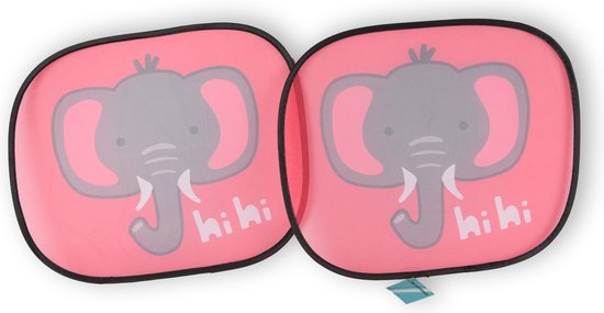 Set van 2 Auto Zonneschermen voor Kinderen - Rood/Grijs/Roze/Wit - Universeel – Polyester met Dierenprint - 44x38cm - Auto & Motor Accessoires – Inclusief 4 Zuignappen van Smart Car Kit