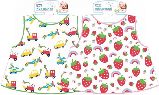 Set van 2 baby en peuter kliederschort slabbetje van pvc met aardbeien en autotjes XL formaat van Lief!