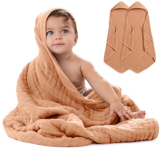Set van 2 Baby Kapdoeken - 9 Laags Muslin Katoenen Handdoeken voor Kinderen, Groot 81 x 81 cm, Ultra Zacht en Absorberend, Heerlijk Warm, Schattige Ongegenderde Cover voor Jongens en Meisjes van Merkloos