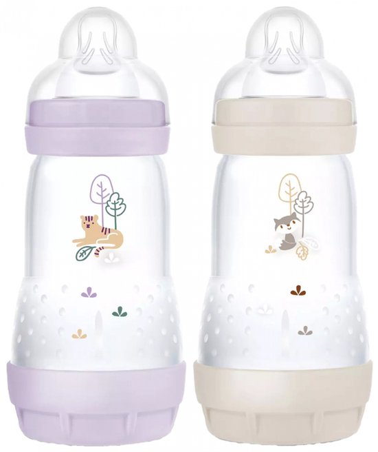 Set van 2 Babyflessen - MAM - Easy Start / Anti-Colic - 260 ml - Flow 2 Speen - Lila + Zand