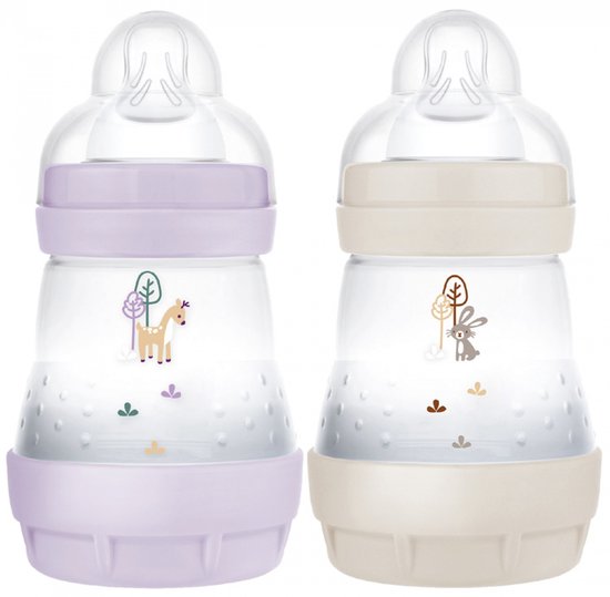 Set van 2 Babyflessen - MAM - Easy Start - Antikoliek - 160 ml - Flow 1 speen - Lila + Zand van Merkloos