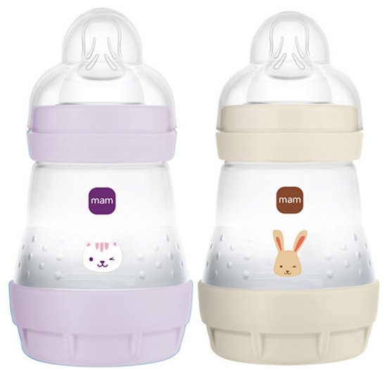 Set van 2 Babyflessen - MAM - Easy Start - Antikoliek - 160 ml - Flow 1 speen - Lila + Zand