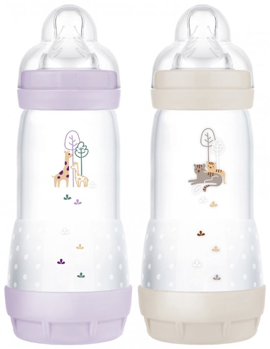 Set van 2 Babyflessen - MAM - Easy Start - Antikoliek - 320 ml - Flow 3 speen - Lila + Zand van Merkloos
