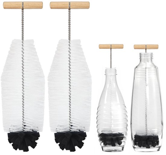 Set van 2 borstels voor Sodastream-flessen - 32 cm - Met ergonomische handgreep - Witte haren en zwarte spons - Ideaal voor Duo glazen en plastic flessen - Krachtig schoonmaken zonder
