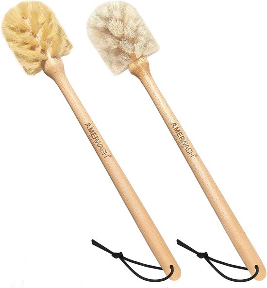 Set van 2 Flessenborstels met Houten Handvat en Natuurlijke Haren voor Alle Flessen