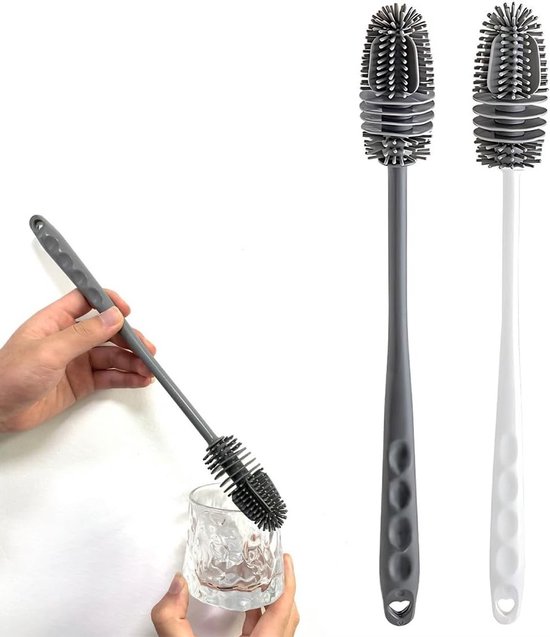 Set van 2 Flessenborstels voor Afwassen, Siliconen Hoofd, Ideaal voor Flessen en Keukenaccessoires