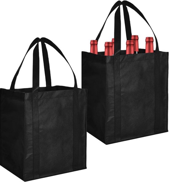 Set van 2 Flessentassen Zwart - Herbruikbare Draagtas voor 6 Flessen (1,5L) - Bescherming tegen Breuk
