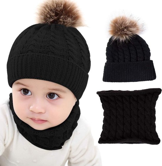 Set van 2 Gebreide Wintermuts en Sjaal voor Baby en Peuters