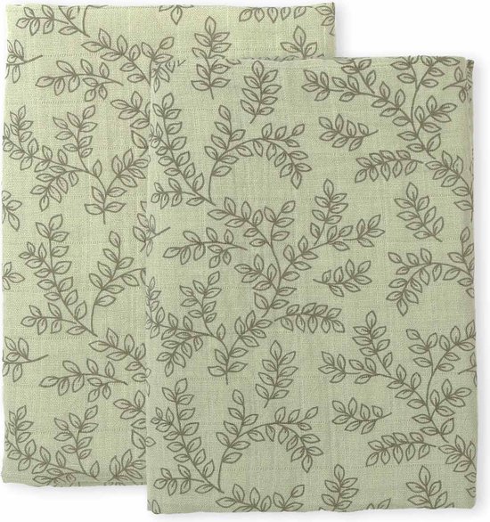 Set van 2 hydrofiele multidoeken biologisch katoen: blaadjes saliegroen | A Little Lovely Company van Merkloos