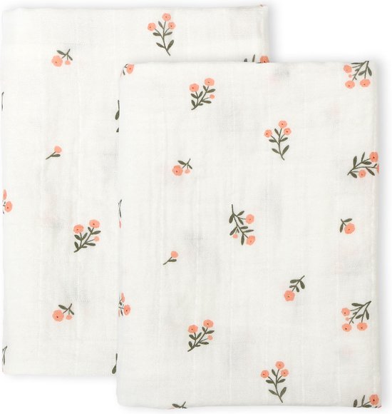 Set van 2 hydrofiele multidoeken biologisch katoen: bloemetjes | A Little Lovely Company van Merkloos