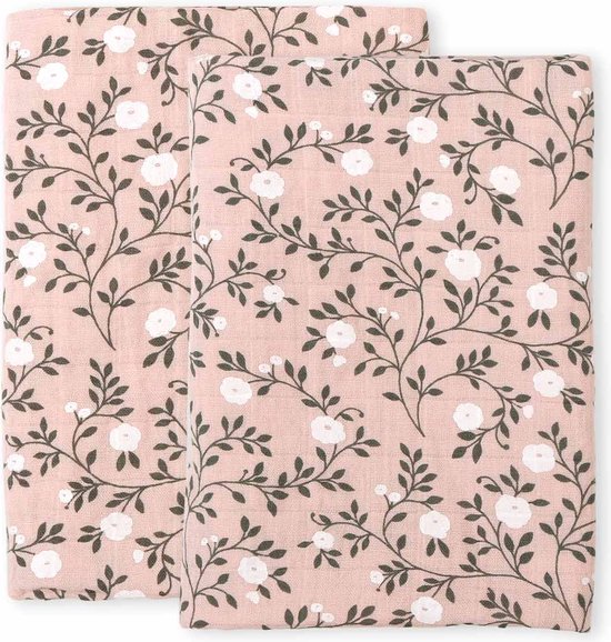Set van 2 hydrofiele multidoeken biologisch katoen: bloesem - oudroze | A Little Lovely Company van Merkloos