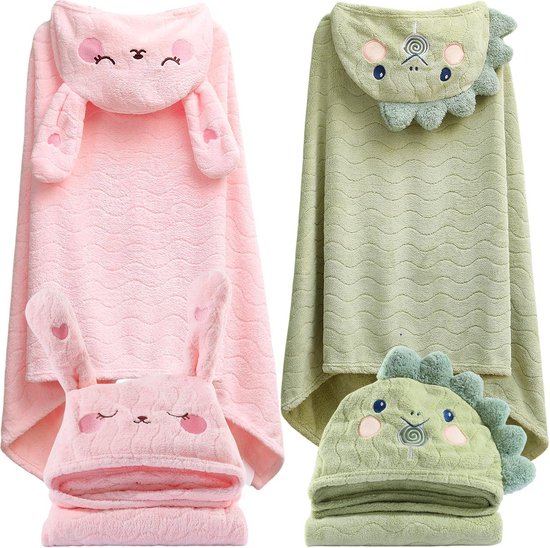 Set van 2 Kinderbadjassen met Capuchon - Ultra Zachte Absorberende Fleece Handdoeken voor Baby en Peuter (0-10 jaar)