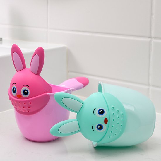 Set van 2 kindershampoobekers, shampoolepels, babybadbekers, shampoosets voor peuters (groen, roze)