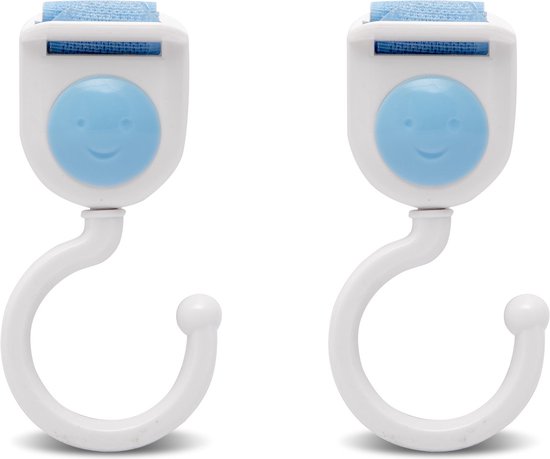 set van 2 - Kinderwagenhaak - Boodschappenhaak met Klittenband - Blauw - MAX. 2 KG van $